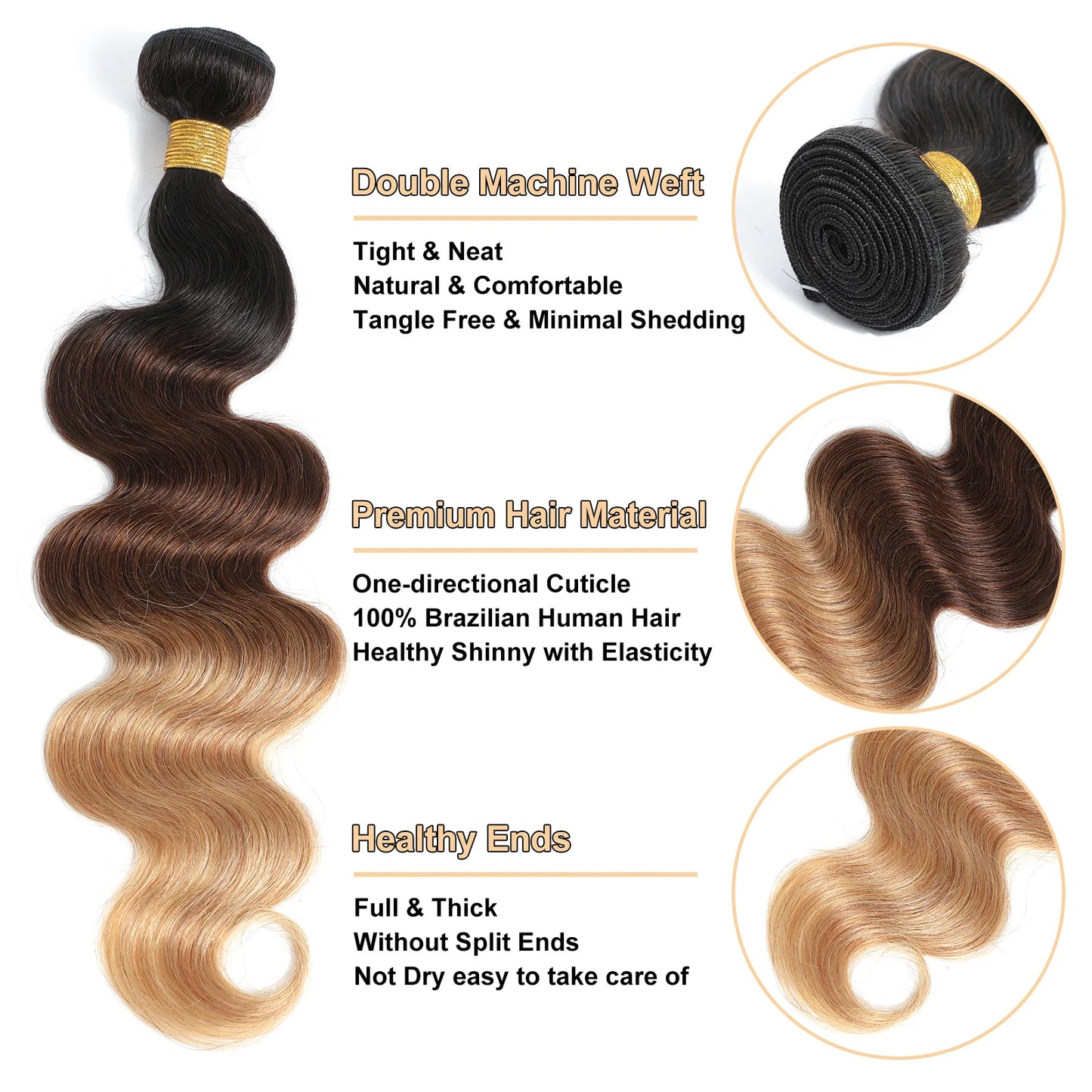 Ombre Color Body Wave Human Hair Bundles with closure Brazilian  human hair 1b/4/27 Hair Weave Bundles human Hair Extension