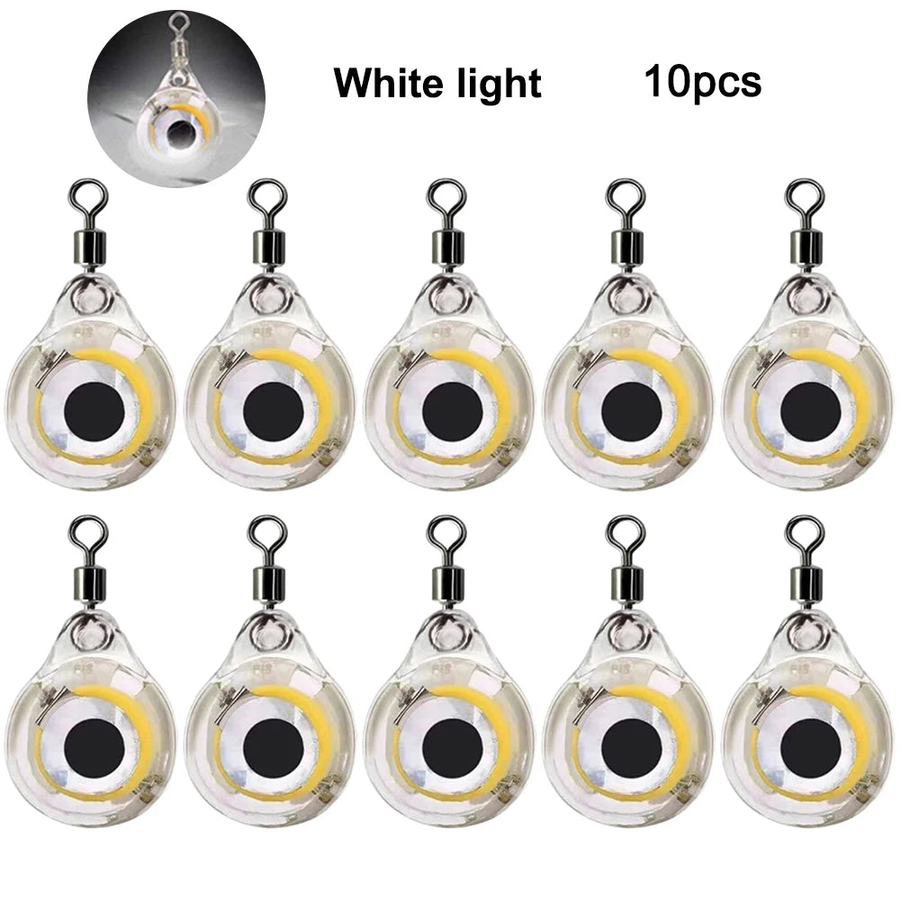 10Pcs Mini Fishing Lure Light LED Deep Drop Underwater Eye Shape Fishing Squid Fishing Bait Luminous Lure for Attracting Fish