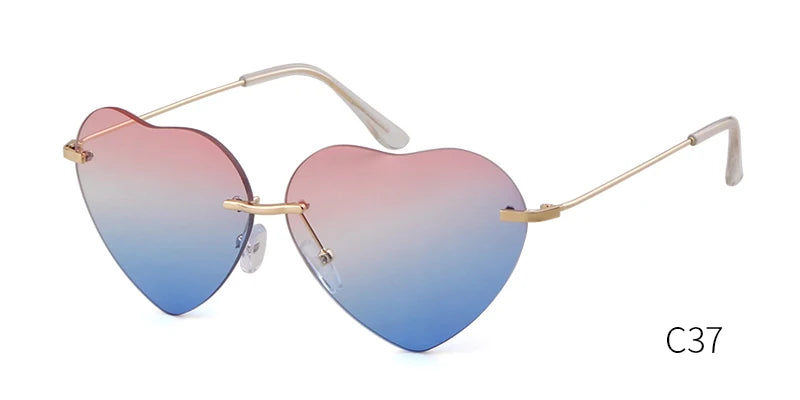 Fashion Red Heart Shaped Rimless Sunglasses Brand Design Frameless Colorful Sun Glasses Shades UV400