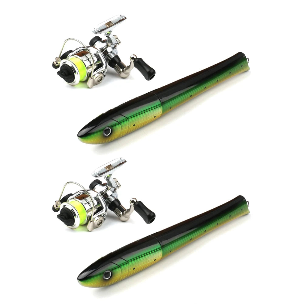 Portable Fish Shaped Fishing Rod with Reel Telescopic Mini Pocket Pen Fishing Pole with Reel Travel Fishing Rod