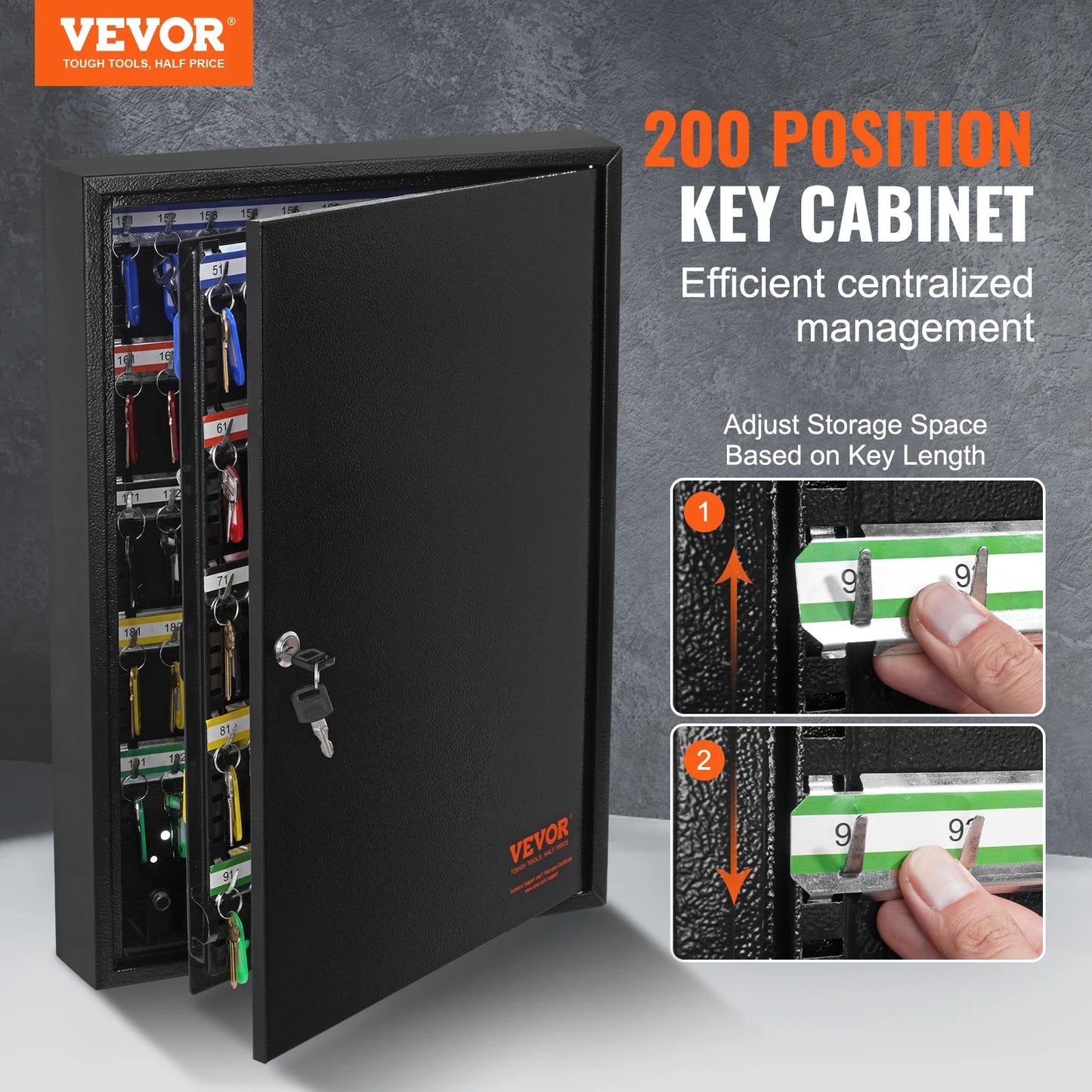 VEVOR 48/100/200-Key Cabinet Key Lock Box W/ Adjustable Racks Security Key Storage Box Key Organizer for School Office Hotel