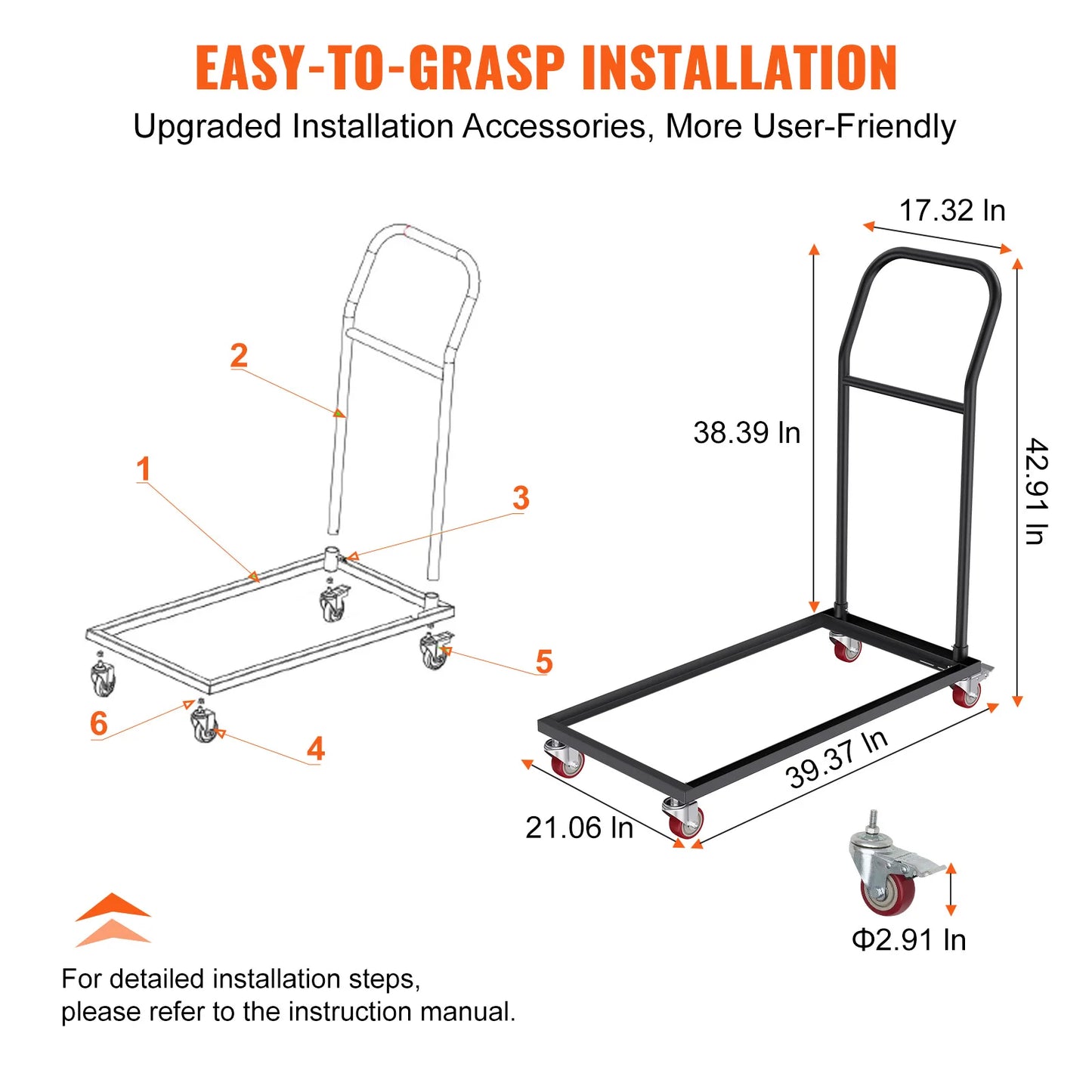 VEVOR Folding Chair Dolly Iron Commercial Folding Chairs Rack Trolley  Storage for Flat Stacking Plastic Resin Wood Chairs Black