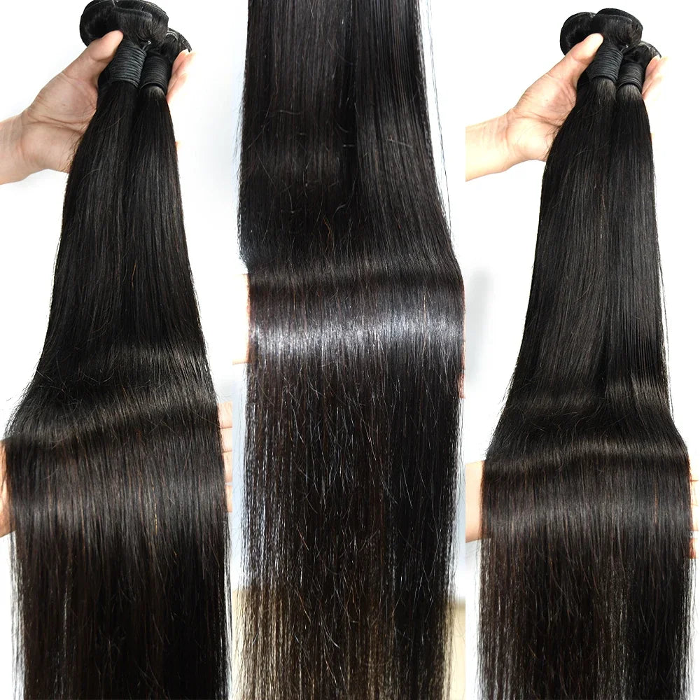 30 - 40inch Straight Human Hair Bundles with 5x5/6x6 Closure Brazilian Raw Bundles 100% Human Hair 13x4 Frontal Closure And Bundles