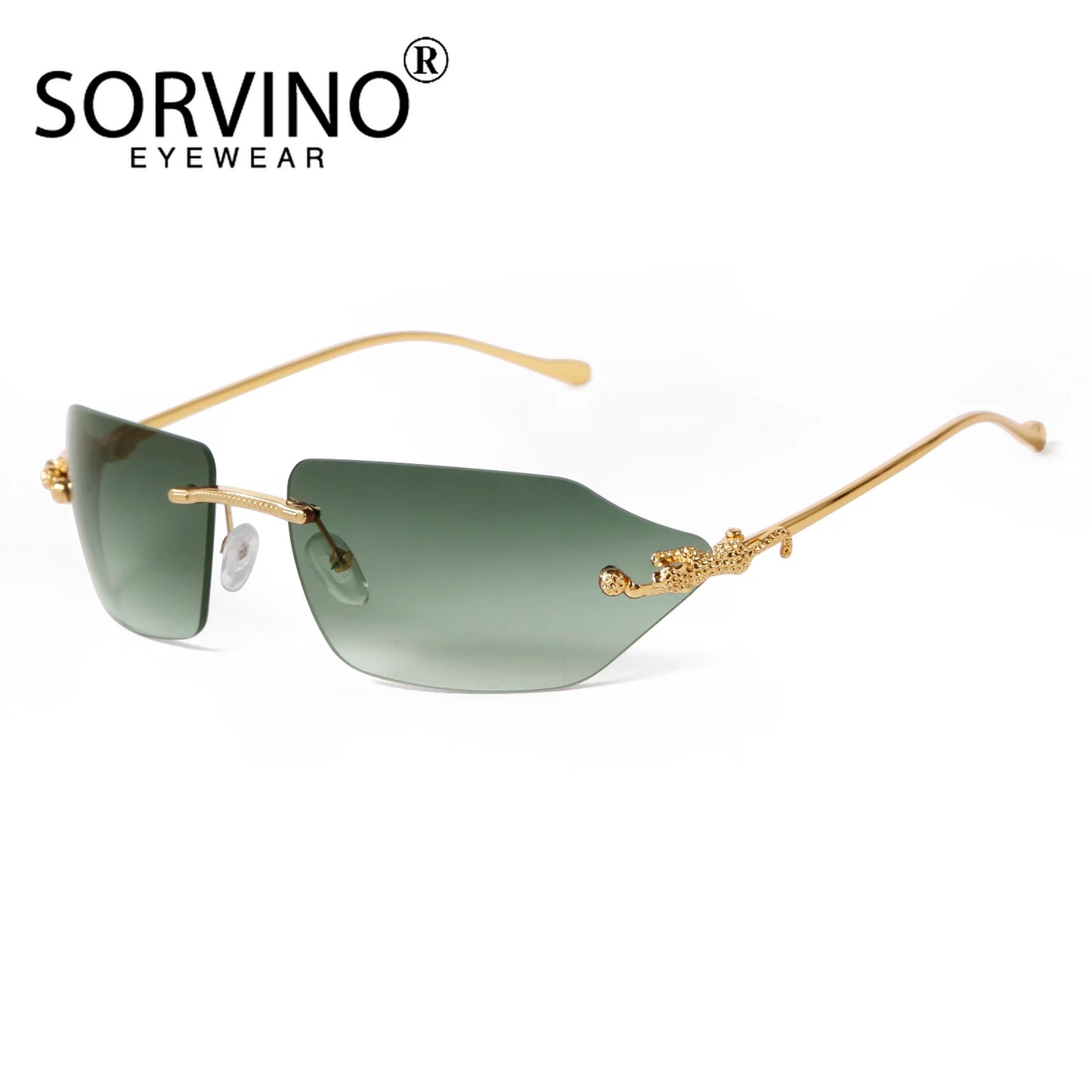 Retro Leopard Sunglasses For Women Men Metal Gold Polygon Rimless Gradient Brand Fashion Glasses UV400