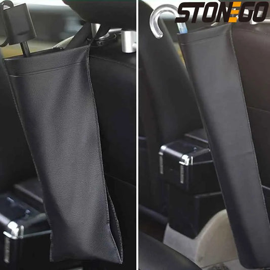 Universal Car Umbrella Storage Bag, Synthetic Leather Waterproof Car Seat Back Organizer, Space-Saving Automotive Accessory.