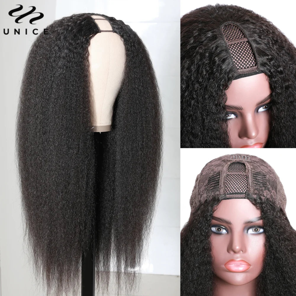 Hair Kinky Straight V Part Wig U Part Wig 100% Human Hair No Glue Minimal Leave Out Easy Contour V Part Wig With Drawstring