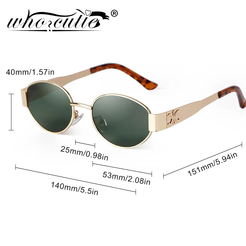 Retro Metal Frame Pilot Oval Sunglasses Women Men Brand Designer Vintage Round Sun Glasses Luxury 90s Green Lens Shades UV