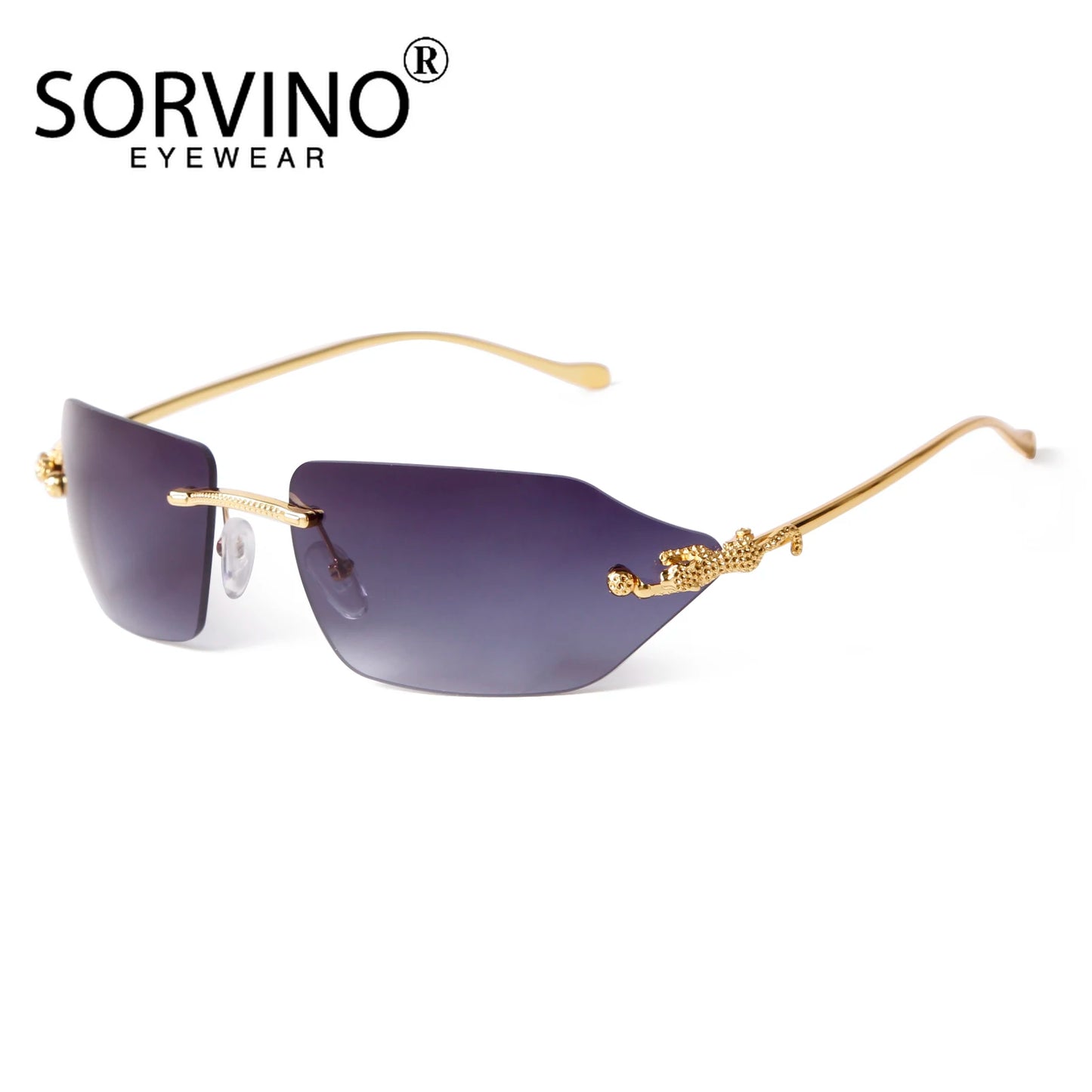 Retro Leopard Sunglasses For Women Men Metal Gold Polygon Rimless Gradient Brand Fashion Glasses UV400