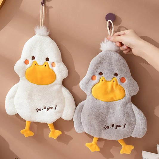 Absorbent Multi Purpose Hanging Type Wipe Hand Towel Cute Cartoon Duck Coral Velvet Soft Kids Cleaning Towel