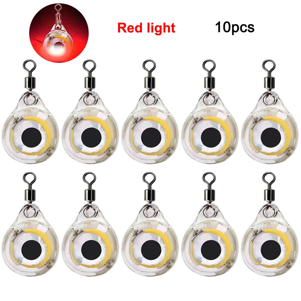 10Pcs Mini Fishing Lure Light LED Deep Drop Underwater Eye Shape Fishing Squid Fishing Bait Luminous Lure for Attracting Fish