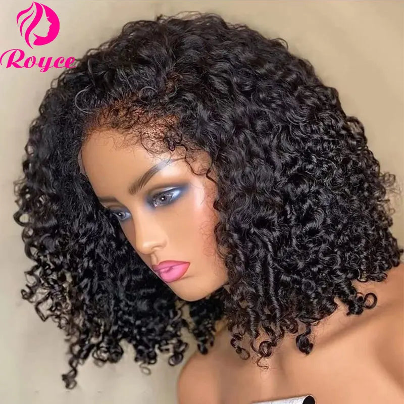 Kinky Curly Edged Short Bob Human Hair Wigs 13x4 Transparent Lace Front Wigs For Women Human Hair Remy 4x4 Closure Soft Bob Wig