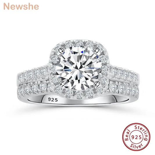 925 Silver Engagement Rings Set for Women Ring Brilliant Halo Round Cut Cubic Zircon Luxury Wedding Jewelry