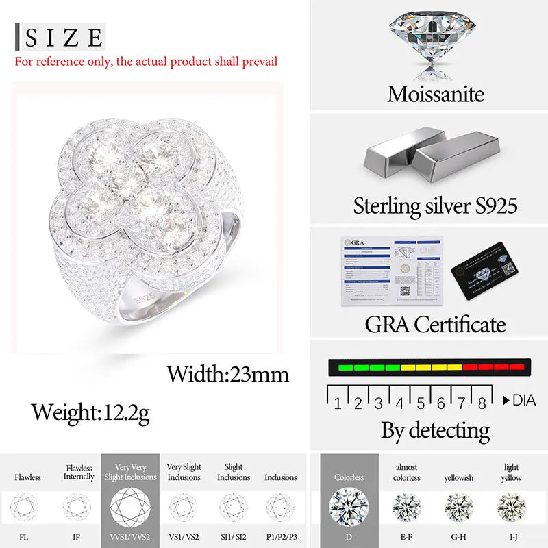 Unisex 925 Silver Cross Ring Moissanite Stone Iced Out Couple Rings for Women Men Hip Hop Gifts