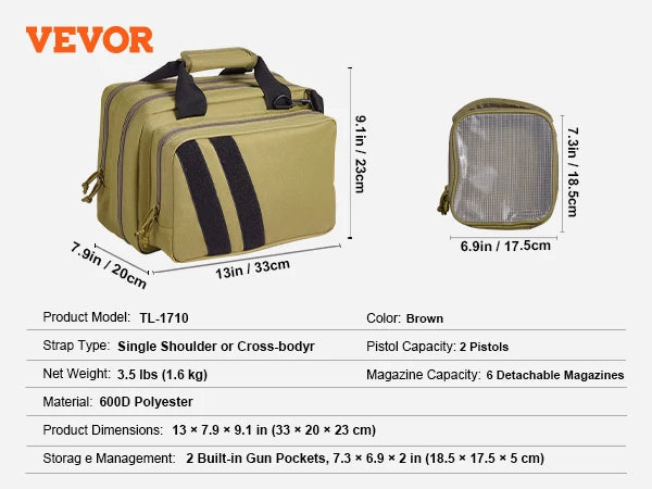 VEVOR Tactical Range Backpack 2/6 Pistols Gun Backpack with Independent Pistol Bags & 6/10 Magazines Pistol Backpack for Outdoor